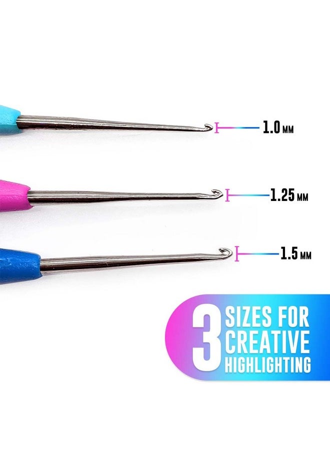 Colortrak Hair Highlighting Needles, Precision Metal Needles with Soft Contour Gel Handles, Reduces Hand Fatigue, Sizes: 1.0 Teal, 1.25 Fuchsia, 1.5 Blue, Multi (3 Count)