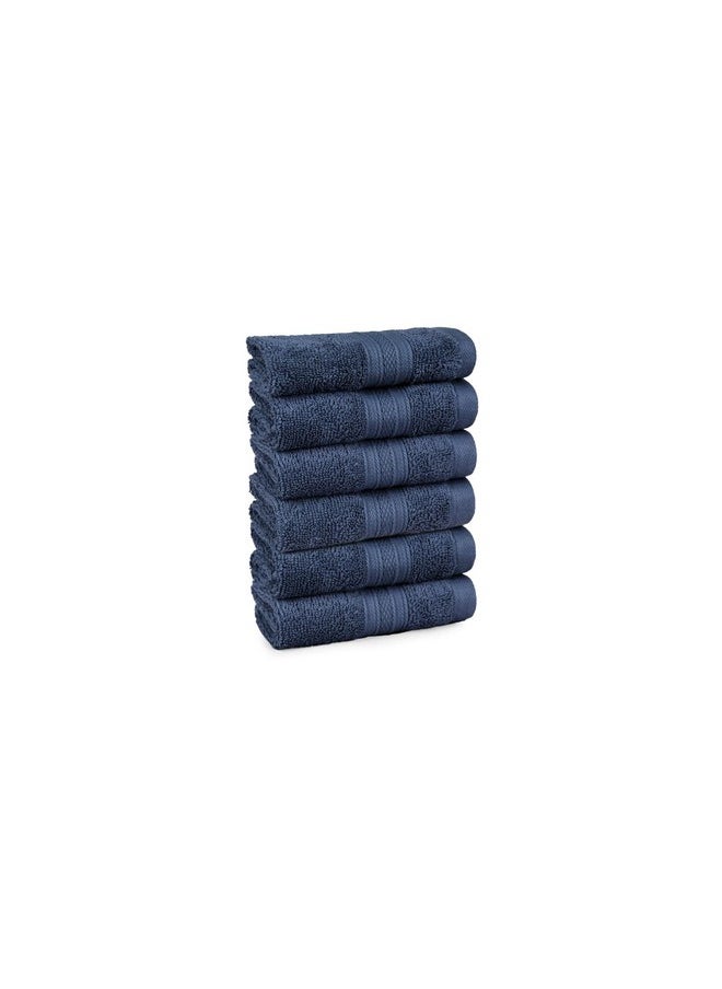 Trident Soft Comfort Air Rich 100% Cotton Towel for Face, 500 GSM Highly Absorbent Towels for Men/Women, 6Pc Face Towel Set (30.5 cm X 30.5 cm), Navy
