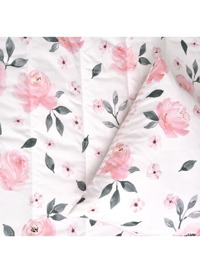 PHF 4 Piece Toddler Bedding Set, Ultra Soft Toddler Comforter Sets Include Comforter, Fitted Sheet, Flat Top Sheet and Pillowcase for Girls, Floral Bed in A Bag for Baby Bedroom, Floral