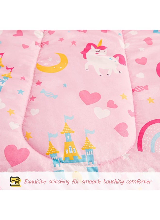 Viviland Castle Princess Toddler Comforter Sets, Cute Girls Toddler Bedding Set, Soft Microfiber Pink Toddler Bed Set