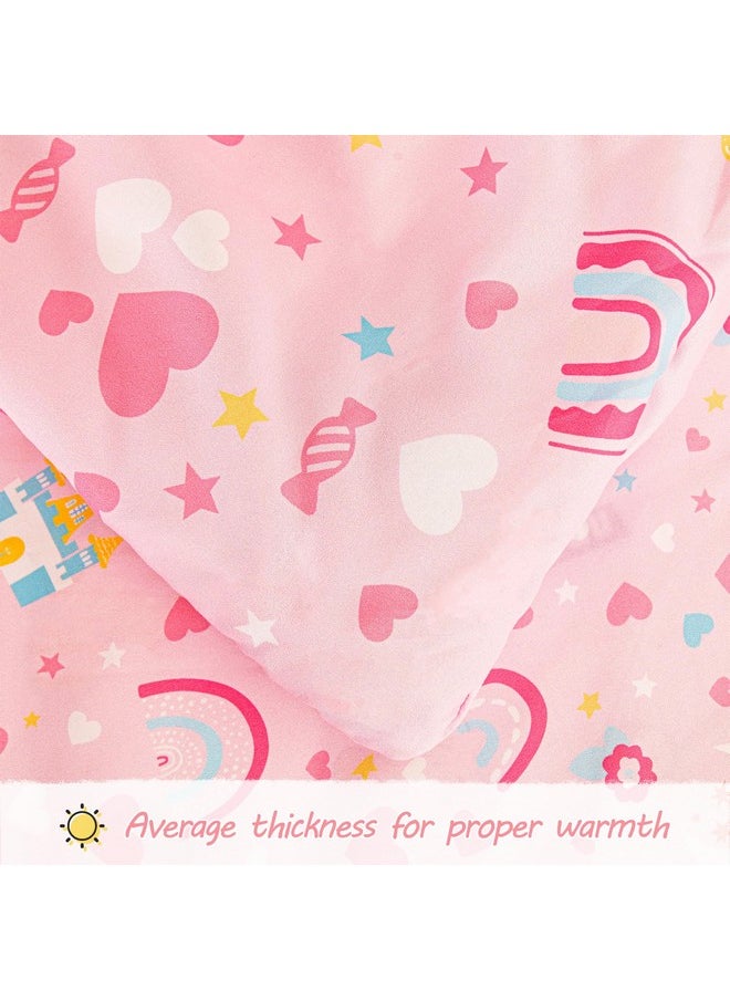 Viviland Castle Princess Toddler Comforter Sets, Cute Girls Toddler Bedding Set, Soft Microfiber Pink Toddler Bed Set