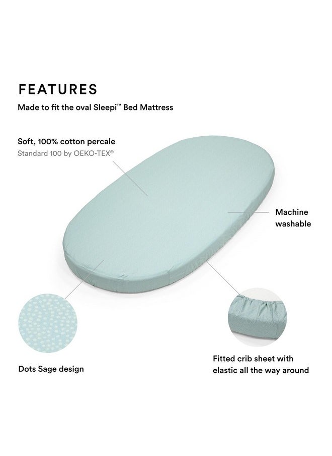 Stokke Sleepi Fitted Sheet V3, Dots Sage - Soft Sheets for Sweet Dreams - Made for Stokke Sleepi Bed - 100% Fine Cotton Percale - Washable