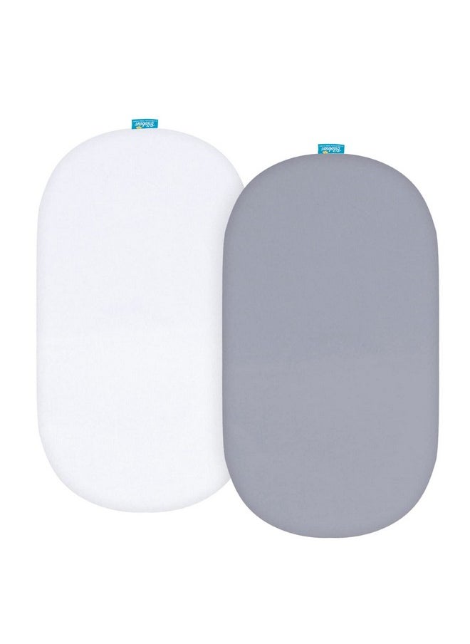 Bassinet Sheets Fit for Rectangle, Hourglass or Oval Bassinet Mattress, Universal Fitted Sheet Set for Various Bassinet Mattress Pad, 2 Pack, Ultra Soft Microfiber Sheets, White & Gray