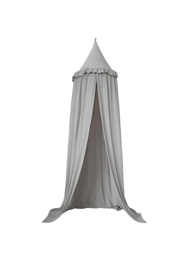 Wonder Space Kids Bed Canopy with Ruffles, Lace Frilled Cotton Tent Net, Pastel Neutral Colors for Boys & Girls, Nursery Room Baby Crib Hanging Curtain Mosquito Net Children Reading Nook Decor (Grey)