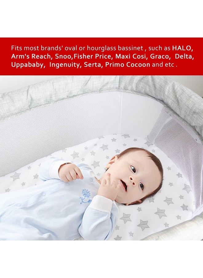 Bassinet Sheets 2 Pack, Fit for Halo Bassinet Swivel Sleeper, Universal Sheet for Rectangle, Oval, Hourglass Bassinet Mattress Flexible for Different Cradle, Grey&White