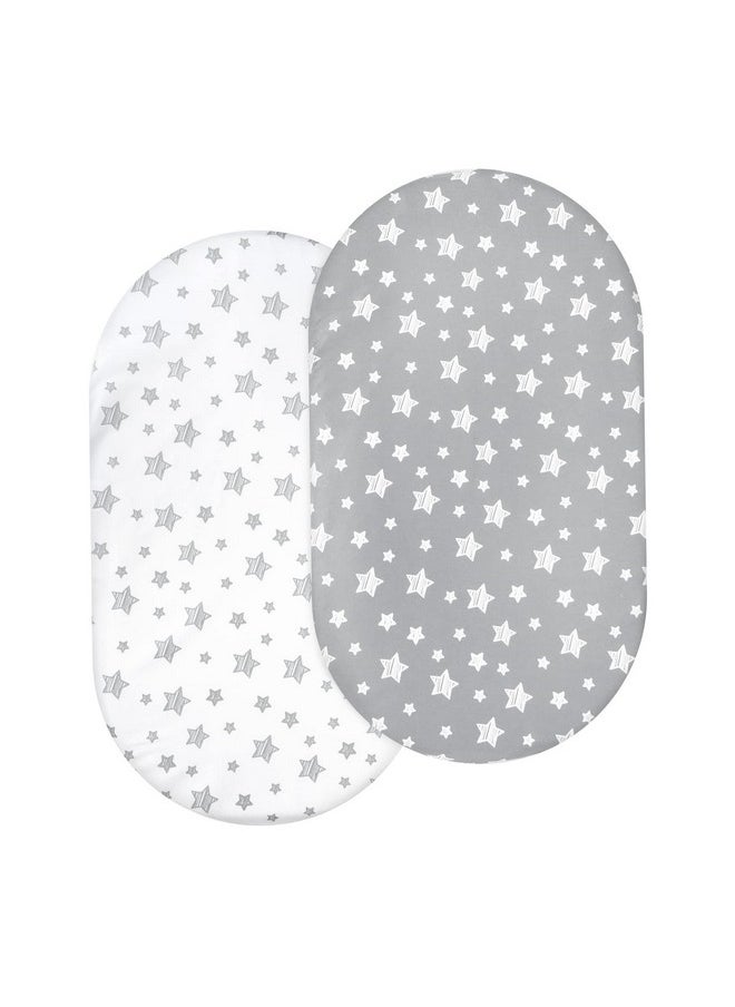 Bassinet Sheets 2 Pack, Fit for Halo Bassinet Swivel Sleeper, Universal Sheet for Rectangle, Oval, Hourglass Bassinet Mattress Flexible for Different Cradle, Grey&White