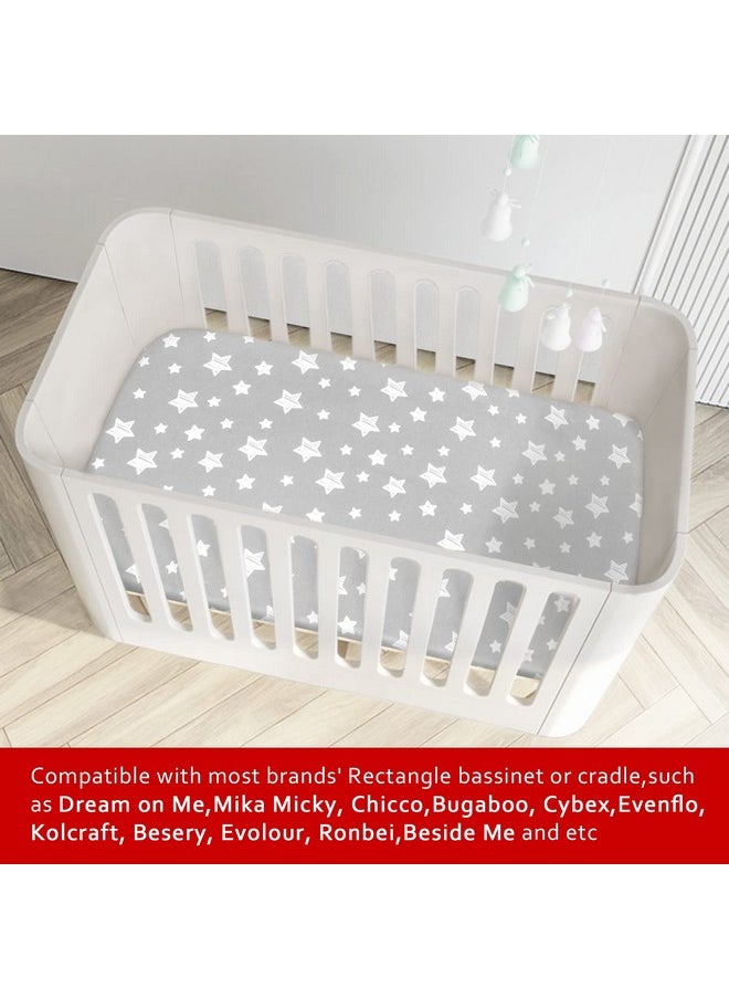 Bassinet Sheets 2 Pack, Fit for Halo Bassinet Swivel Sleeper, Universal Sheet for Rectangle, Oval, Hourglass Bassinet Mattress Flexible for Different Cradle, Grey&White