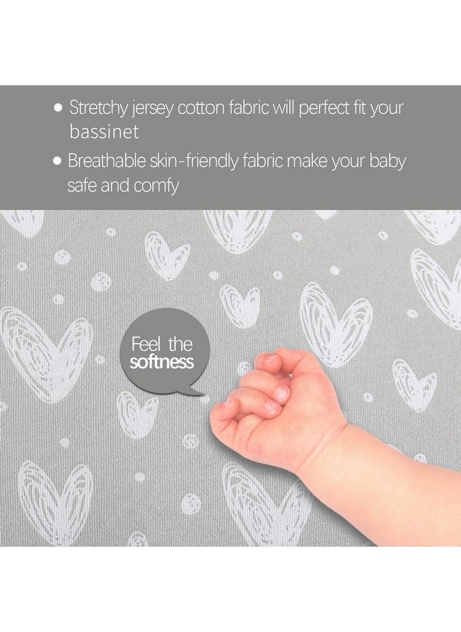 Bassinet Fitted Sheets Compatible with Delta Children Sweet Dreams Bassinet & Beberoad Love Baby Travel Bassinet, 2 Pack, 100% Jersey Knit Cotton for Baby Boy and Girl, Gray and White Print
