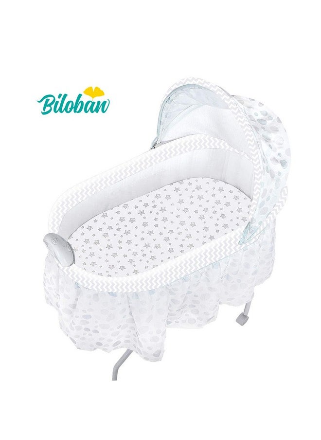 Bassinet Fitted Sheets Compatible with Delta Children Sweet Dreams Bassinet & Beberoad Love Baby Travel Bassinet, 2 Pack, 100% Jersey Knit Cotton for Baby Boy and Girl, Gray and White Print