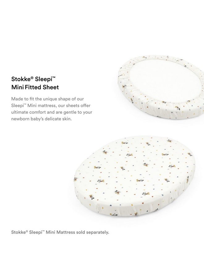 Stokke Sleepi Mini Fitted Sheet, Mickey Celebration - Soft Sheets for Sweet Dreams - Made for The Oval Sleepi Mini Mattress - Safe, Stylish & Washable - 100% Fine Cotton Percale