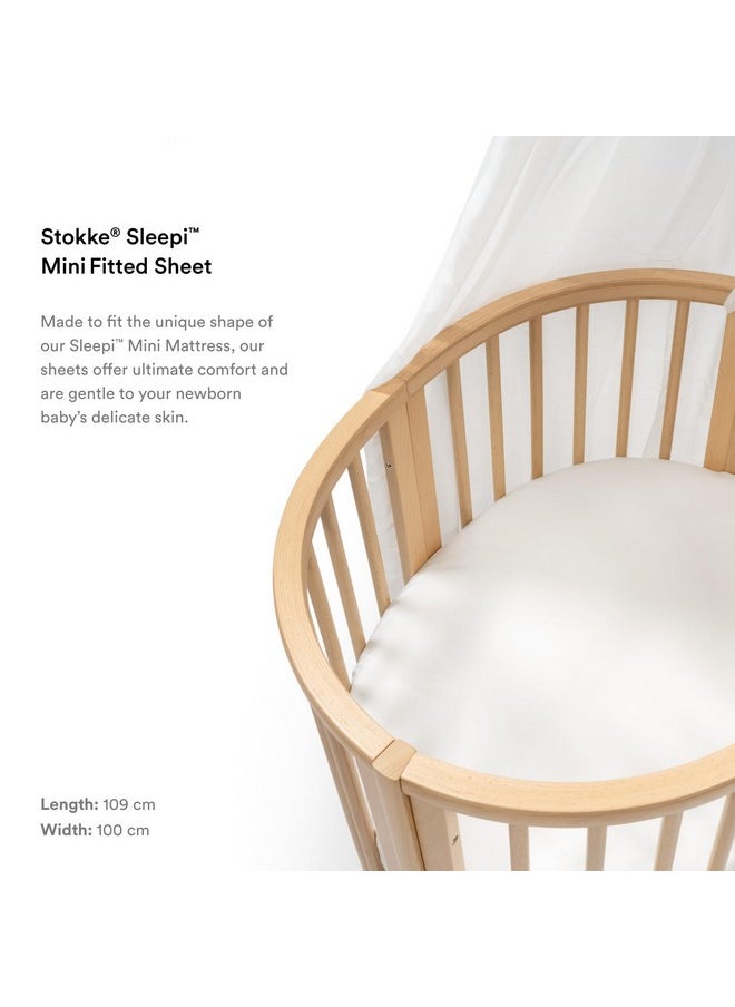 Stokke Sleepi Mini Fitted Sheet, White - Soft Sheets for Sweet Dreams - Made for The Oval Sleepi Mini Mattress - Safe, Stylish & Washable - 100% Fine Cotton Percale