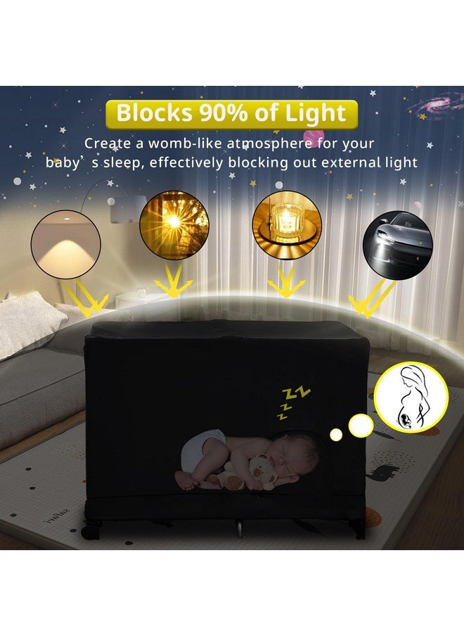 South to East Pack N Play Blackout Cover, Portable Stretchy Blackout Tent for Travel Crib, Breathable Cover for Pack and Play, Blocks 90% of Light with Optimal Airflow, Blackout Pod for Baby Sleep