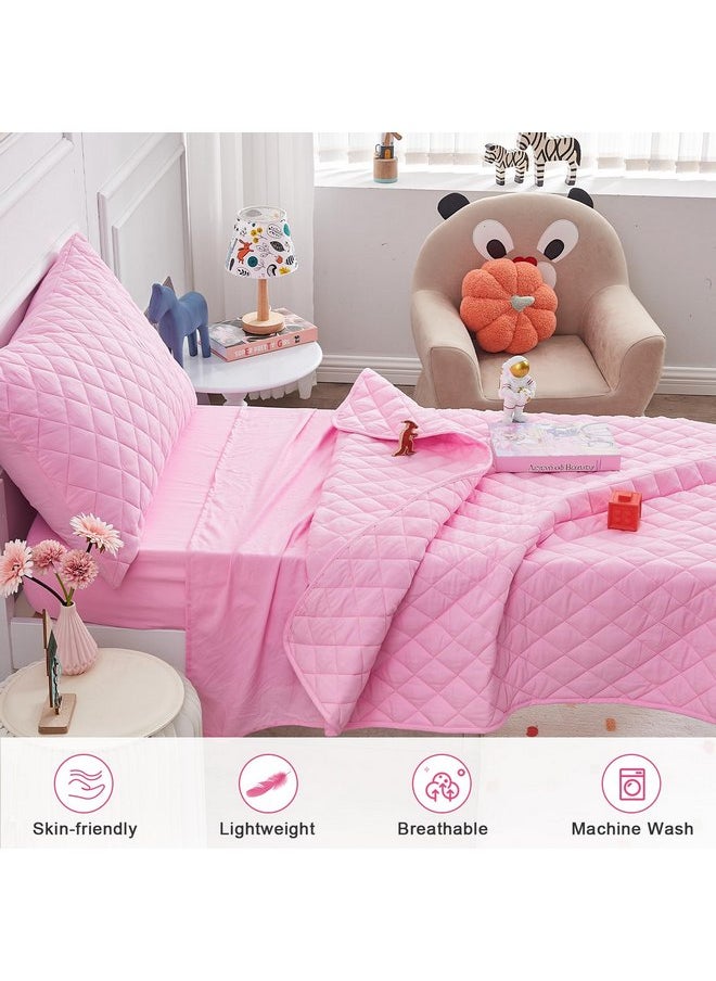 Wowelife 4 Pieces Toddler Bedding Set Pink, Upgraded Pink Comforter Set for Girls and Boys, Crib Sheet Set Lightweight, Super Breathable and Comfortable for Toddlers
