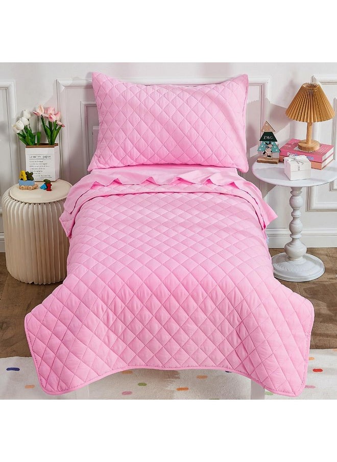 Wowelife 4 Pieces Toddler Bedding Set Pink, Upgraded Pink Comforter Set for Girls and Boys, Crib Sheet Set Lightweight, Super Breathable and Comfortable for Toddlers