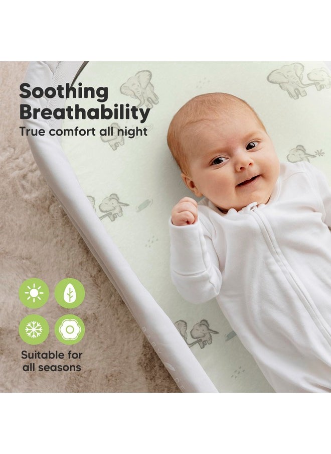 2-Pack Organic Bassinet Sheets for Girls, Boys - 100% Cotton Bassinet Mattress Sheets Compatible with Halo Bassinest Swivel Sleeper, Graco, Baby Delight, Chicco, Unisex Fitted Bassinet Sheets (Elly)