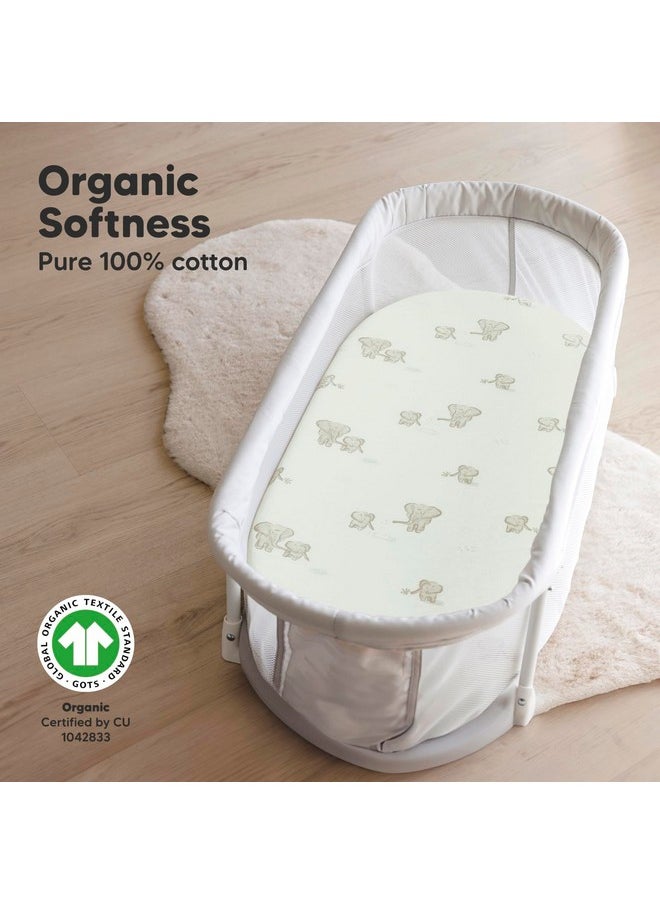 2-Pack Organic Bassinet Sheets for Girls, Boys - 100% Cotton Bassinet Mattress Sheets Compatible with Halo Bassinest Swivel Sleeper, Graco, Baby Delight, Chicco, Unisex Fitted Bassinet Sheets (Elly)