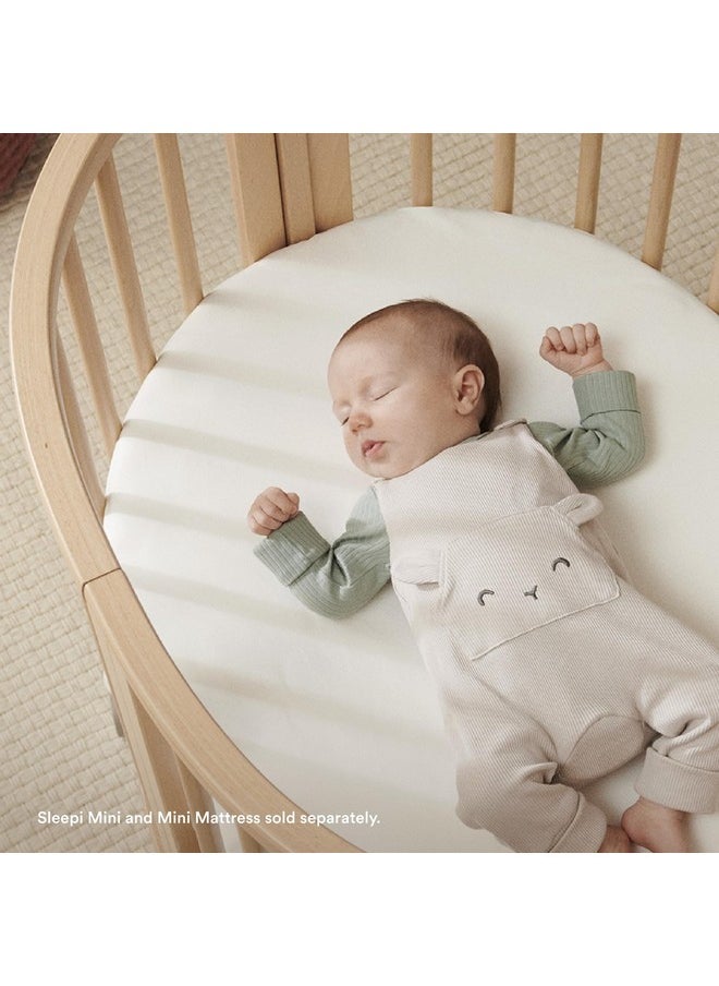 Stokke Sleepi Mini Fitted Sheet, Dots Sage - Soft Sheets for Sweet Dreams - Made for The Oval Sleepi Mini Mattress - Safe, Stylish & Washable - 100% Fine Cotton Percale