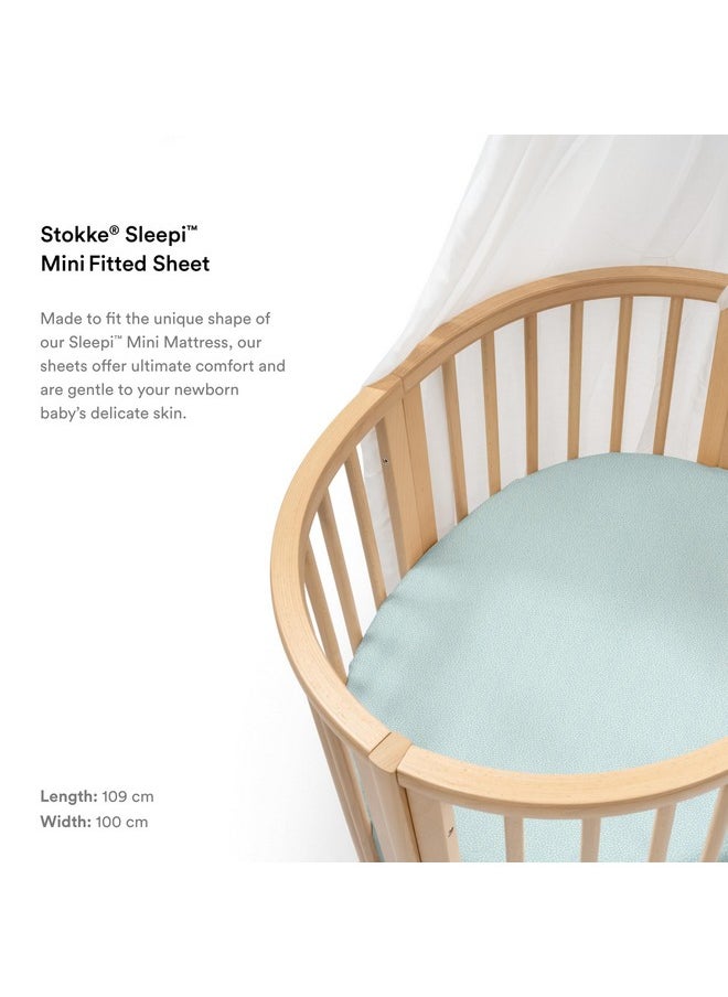 Stokke Sleepi Mini Fitted Sheet, Dots Sage - Soft Sheets for Sweet Dreams - Made for The Oval Sleepi Mini Mattress - Safe, Stylish & Washable - 100% Fine Cotton Percale