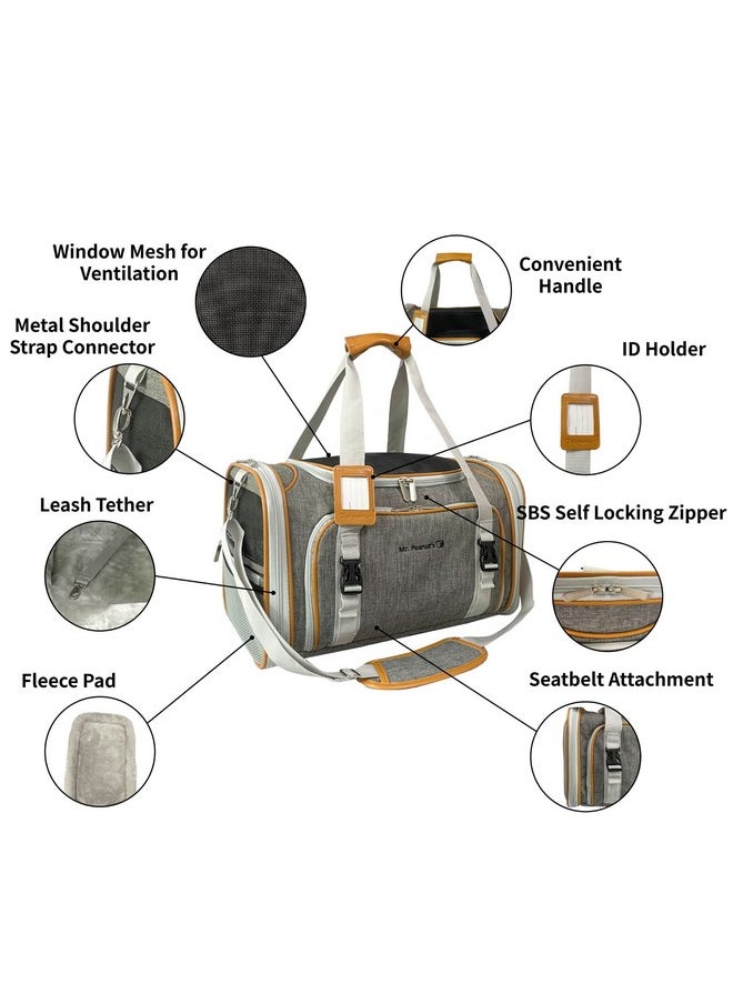 Mr. Peanut's Platinum Series Double Expandable Airline Approved Soft Sided Pet Carrier, Luxury Travel Tote with Premium Self Locking Zippers, 18LX10.4WX11 H