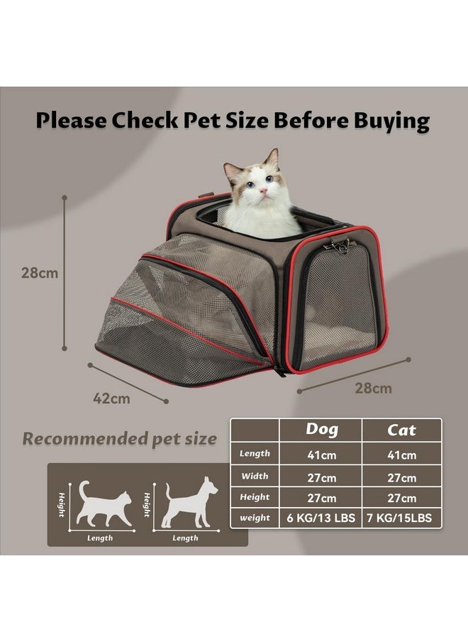 Petsfit Expandable Cat Carrier Dog Carriers,Airline Approved Soft-Sided Portable Pet Travel Washable Carrier for Kittens,Puppies,Removable Soft Plush mat and Pockets,Locking Safety Zippers