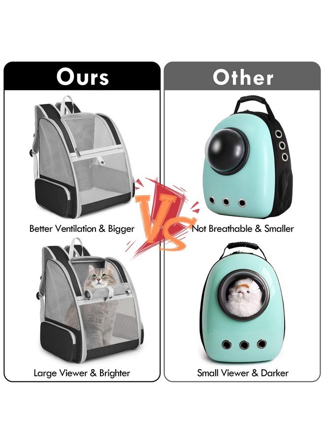 Cat Backpack Carrier, Large Pet Backpack with Kitten Wand Feather Toy for Medium Small Dog Cat Puppy Kitty Bunny up to 15lbs, Ventilated Mesh Dog Travel Carrier for Hiking Walking Outdoor Use (Black)