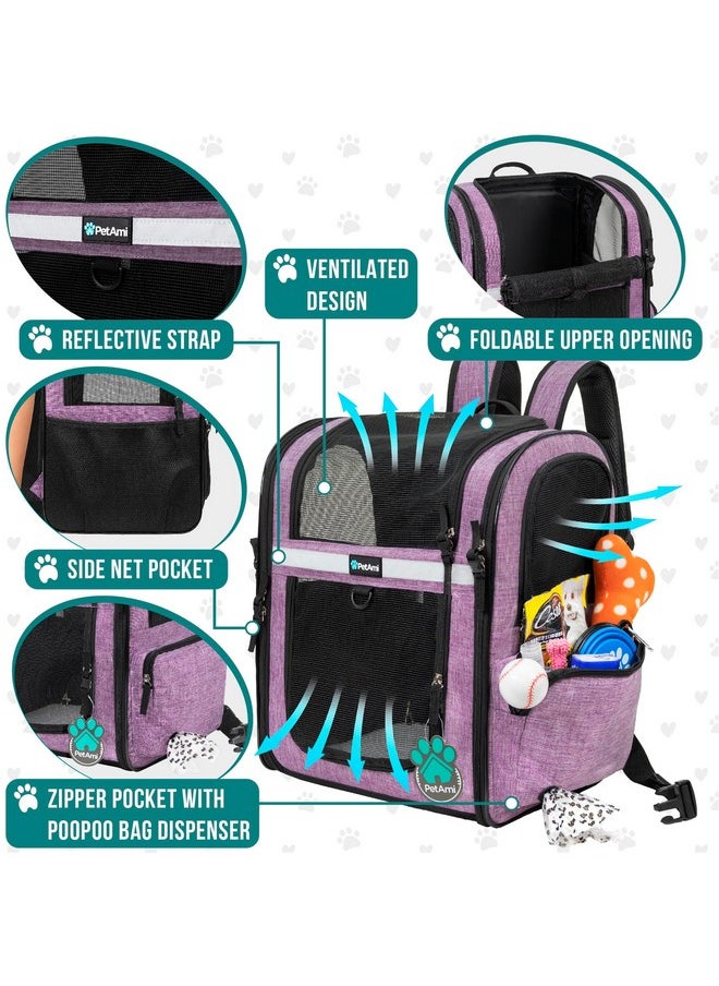 PetAmi Dog Backpack Carrier For Small Large Cat, Pet, Puppies, Ventilated Pet Hiking Backpack Travel Bag, Airline Approved Cat Backpack Carrier, Safety Back Support, Camping Biking, Max 18 lbs, Purple