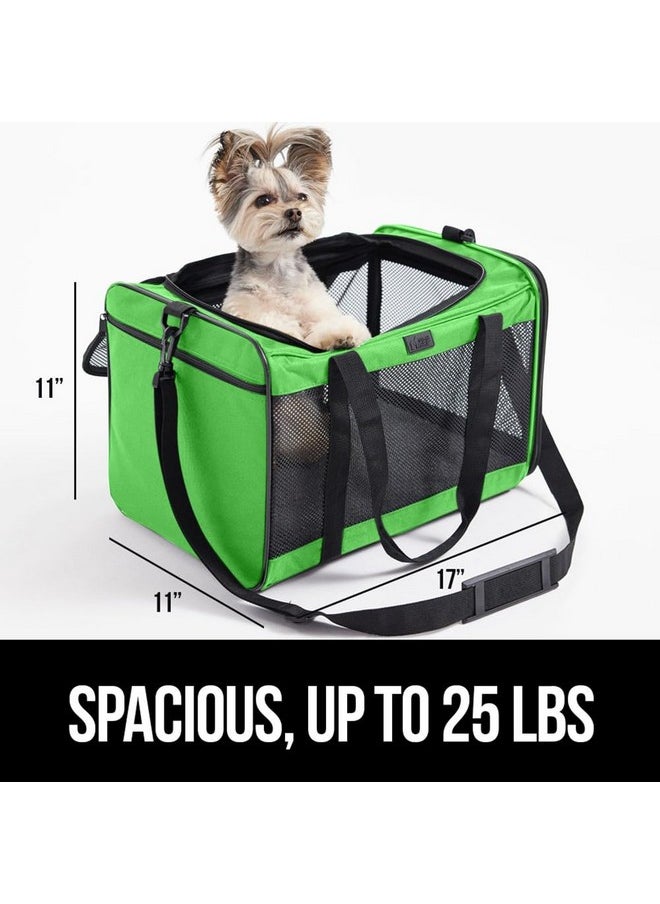 GORILLA GRIP Airline Travel Cat Carrier Bag Up to 15 Lbs, Breathable Mesh Collapsible Pet Carriers for Medium Cats, Small Dogs, Puppies, Portable Kennel with Soft Washable Waterproof Pad, Light Green