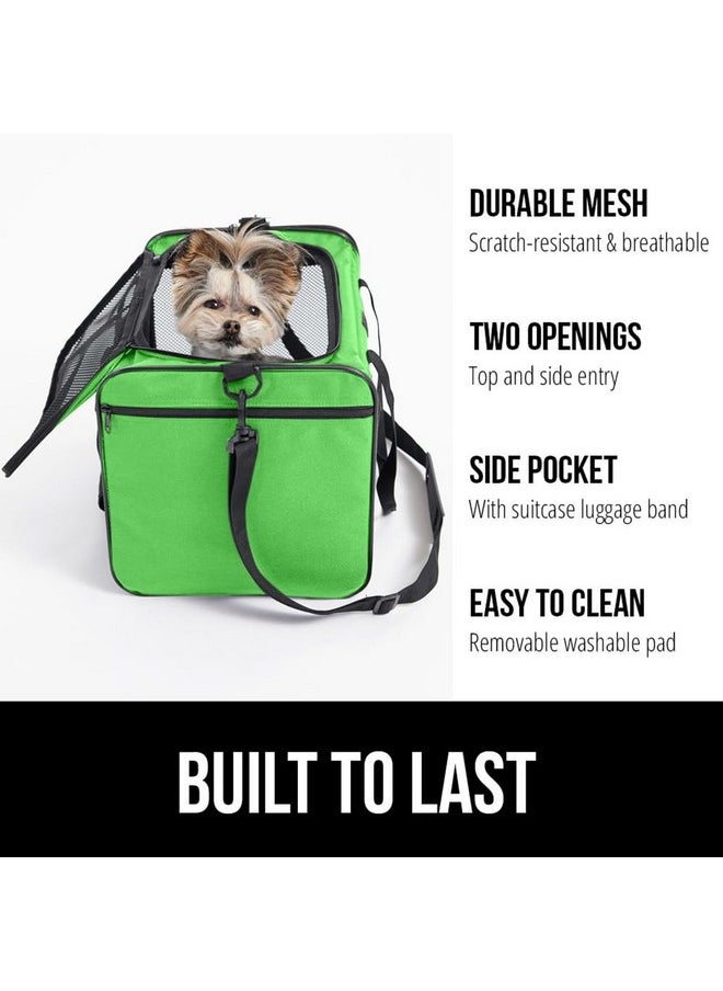 GORILLA GRIP Airline Travel Cat Carrier Bag Up to 15 Lbs, Breathable Mesh Collapsible Pet Carriers for Medium Cats, Small Dogs, Puppies, Portable Kennel with Soft Washable Waterproof Pad, Light Green