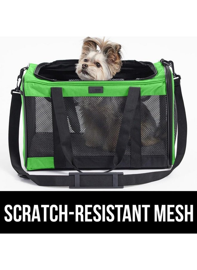 GORILLA GRIP Airline Travel Cat Carrier Bag Up to 15 Lbs, Breathable Mesh Collapsible Pet Carriers for Medium Cats, Small Dogs, Puppies, Portable Kennel with Soft Washable Waterproof Pad, Light Green