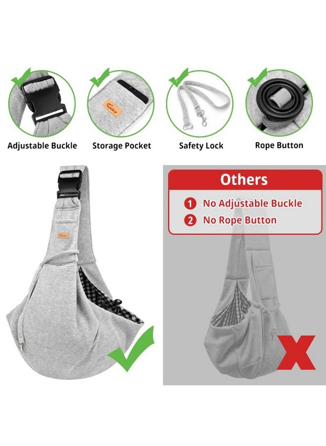CUBY Dog and Cat Sling Carrier, Hands Free Reversible Pet Papoose Bag, Soft Pouch Adjustable, Suitable for Puppy Cats for Outdoor Travel (Grey, M-Adjustable Strap)