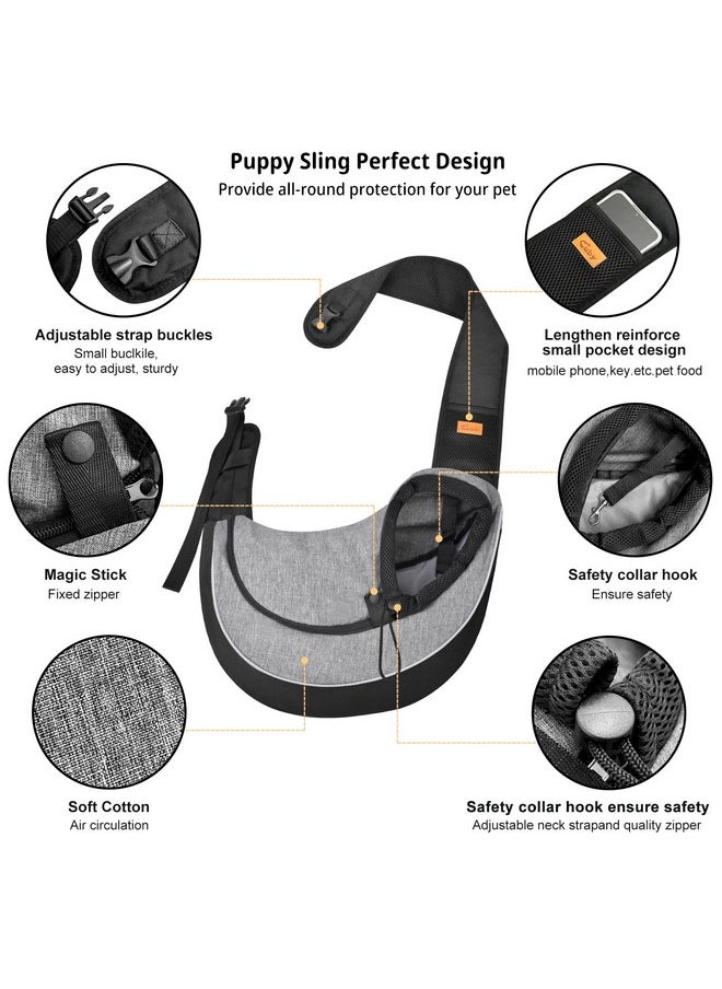 Cuby Pet Sling Carrier for Small Dogs Cats,Drawstring & Zipper Security Hook Triple Designs for Pets' Securty Dog Bag,Breathable Travel Pet Puppy Sling Carrier with Adjustable Strap(L (9.5-13.5 lbs))