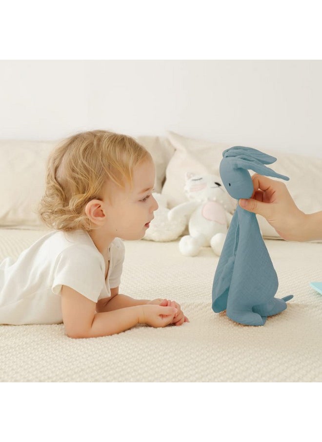 insular Bunny Lovey Blanket for Boys and Girls, Organic Cotton Muslin Security Blanket for Babies, Soft Breathable Lovie Soothing Towel for Newborn and Infant, 2 Pcs Set (Blue&Grey)