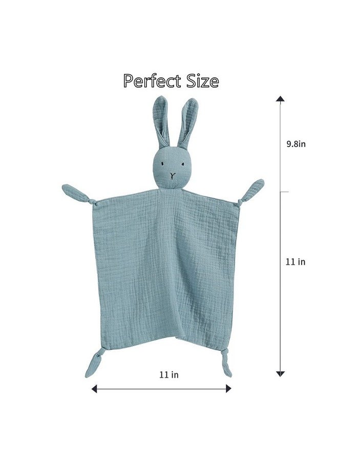 insular Bunny Lovey Blanket for Boys and Girls, Organic Cotton Muslin Security Blanket for Babies, Soft Breathable Lovie Soothing Towel for Newborn and Infant, 2 Pcs Set (Blue&Grey)