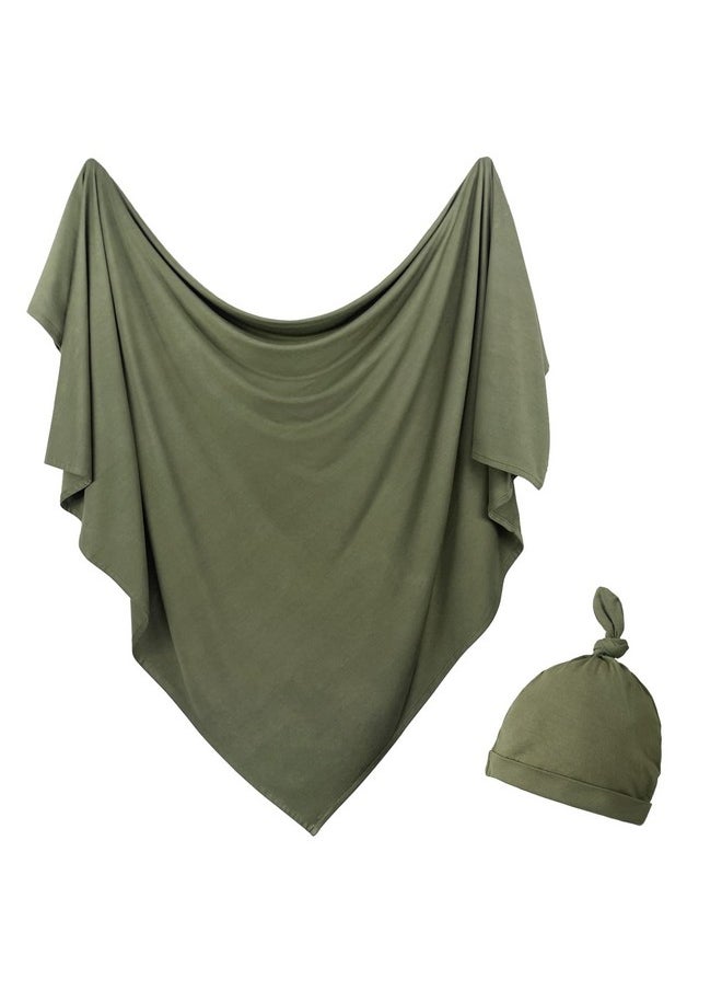OWLOWLA Newborn Swaddle Set Stretch Wrap Swaddle Receiving Blanket for Baby Boy Girl(Olive-rm)