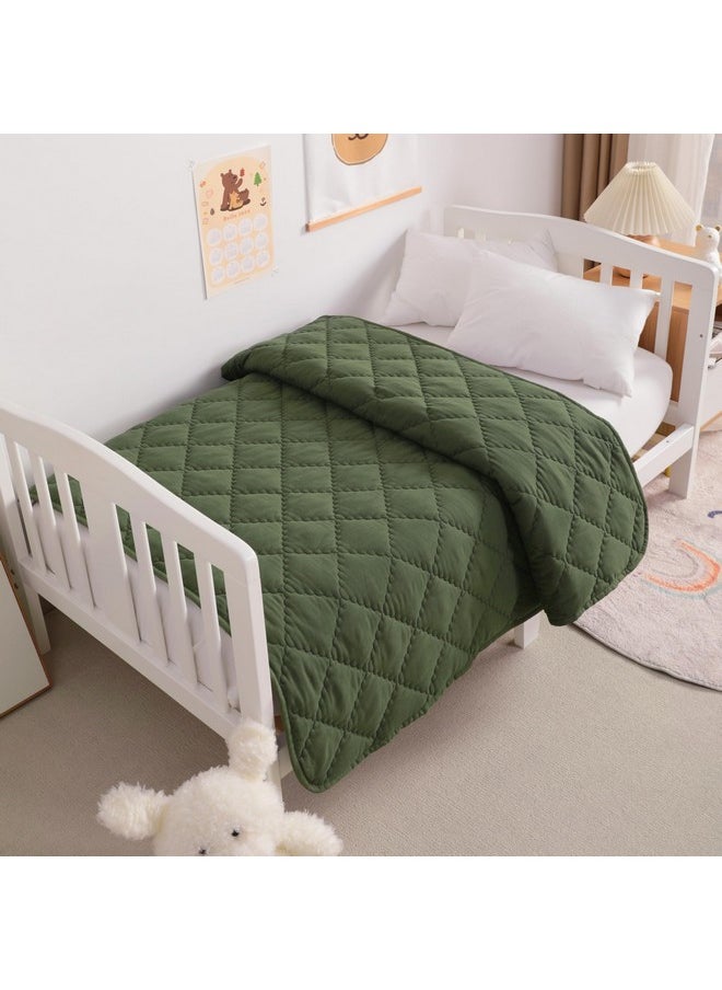 NTBAY Down Alternative Toddler Comforter, Lightweight and Warm Solid Color Baby Crib Quilted Blanket, 39x47 inches, Olive Green