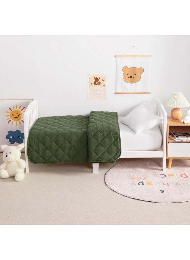 NTBAY Down Alternative Toddler Comforter, Lightweight and Warm Solid Color Baby Crib Quilted Blanket, 39x47 inches, Olive Green