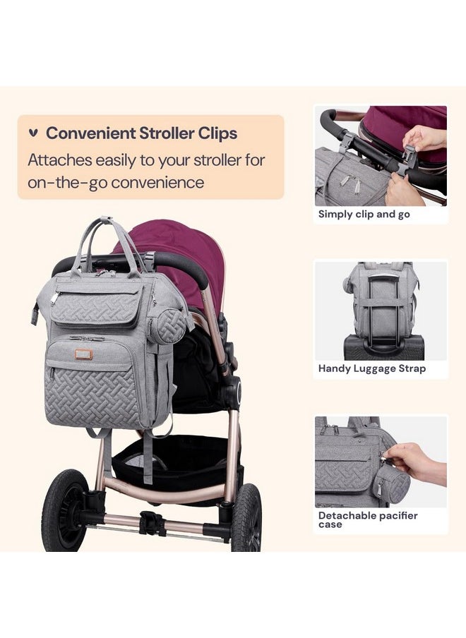 Diaper Bag Totes with Changing Pad & Stroller Straps, Large Portable Newborn Baby Bags, Unisex and Stylish Travel Diaper Backpacks for Mom and Dad (Peony)