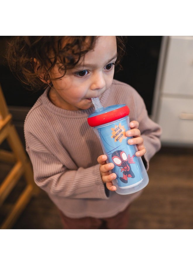 The First Years Spidey and His Amazing Friends Insulated Straw Cups - Toddler Cups with Straws and DropGuard Protection - Kids Water Bottles - 9 Oz - 2 Count - Ages 18 Months and Up
