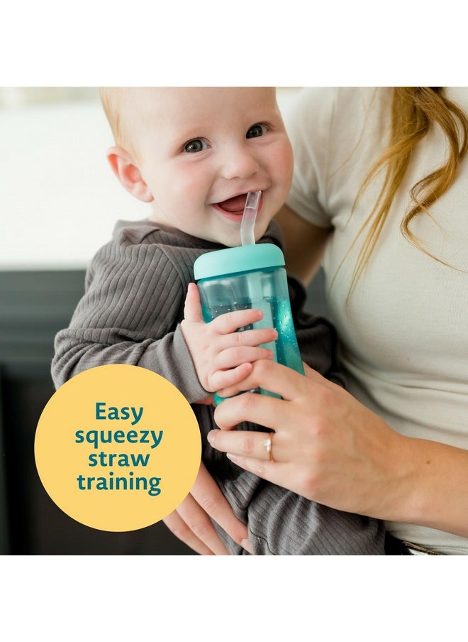 The First Years Squeeze & Sip Toddler Straw Cups - Squeezable Transition Sippy Cup with Silicone Straw - Toddler Feeding Supplies - 7 Oz - 3 Count - Ages 6 Months and Up