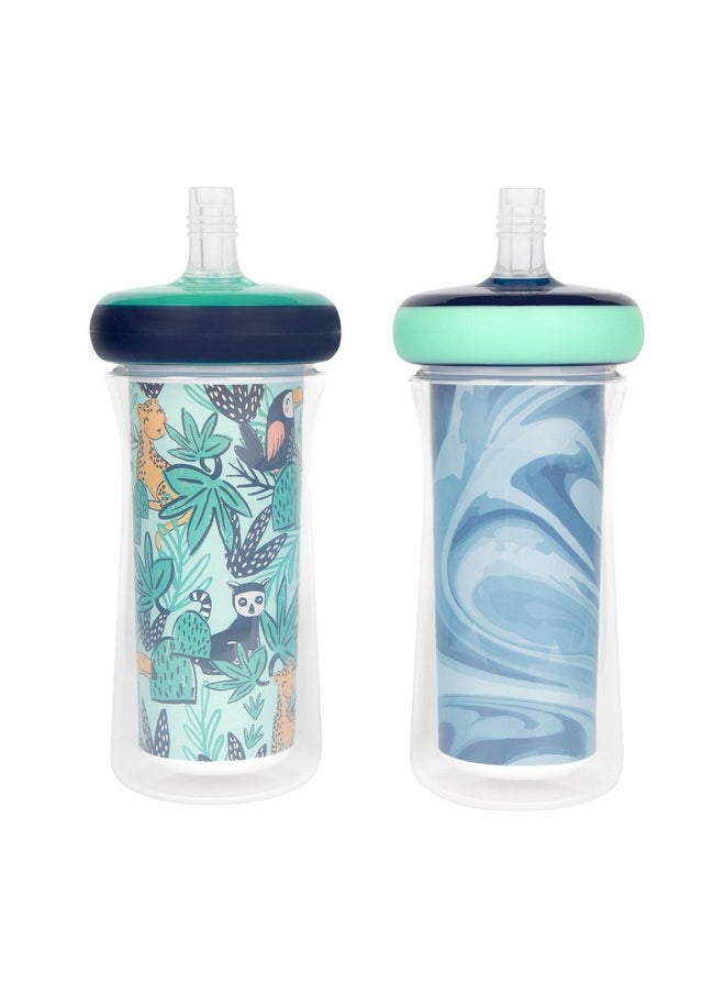 The First Years Insulated Straw Cup for Toddlers 2pk - Wild and Free & Marbled - Dark Blue, 9 ounces