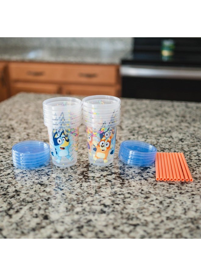 The First Years Bluey Take & Toss Toddler Straw Cups - Spill Proof Toddler Sippy Cups with Snap On Lids and Straws - Bluey Gifts and Bluey Party Supplies - 10 Oz - 10 Count
