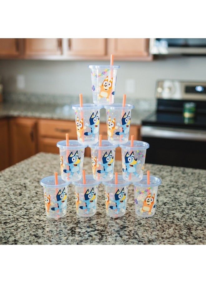 The First Years Bluey Take & Toss Toddler Straw Cups - Spill Proof Toddler Sippy Cups with Snap On Lids and Straws - Bluey Gifts and Bluey Party Supplies - 10 Oz - 10 Count