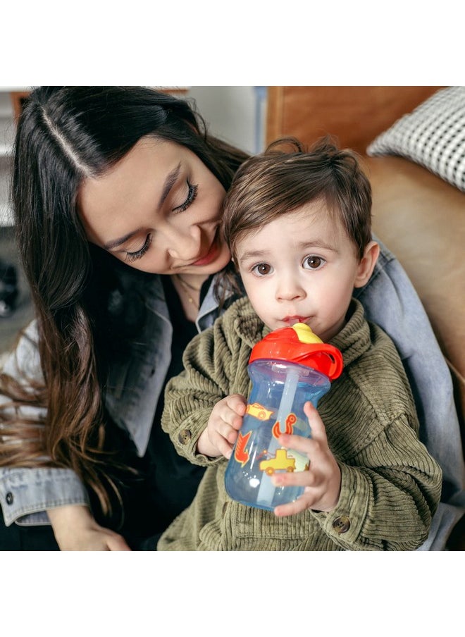 The First Years Disney/Pixar Cars Toddler Straw Cup - Spill Proof Flip Top Toddler Sippy Cups - 18 Months and Up - 10 Oz