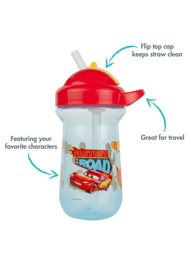 The First Years Disney/Pixar Cars Toddler Straw Cup - Spill Proof Flip Top Toddler Sippy Cups - 18 Months and Up - 10 Oz