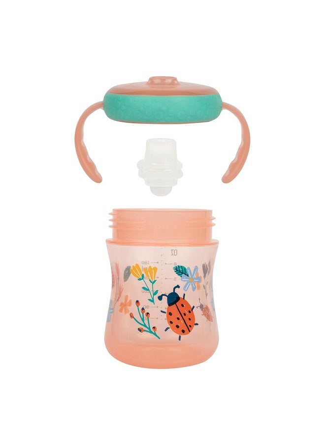 The First Years - Soft Spout Sippy Cup - Toddler Trainer Cup for 6+ Months -with Handles and Leak Proof Lid - 7 Oz - Floral Ladybug Print - 2 Count