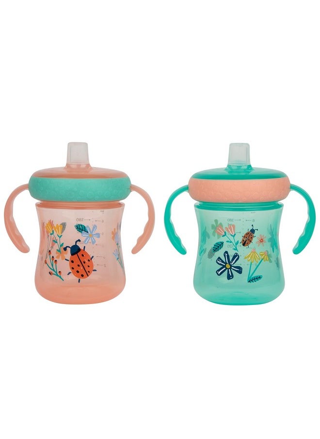 The First Years - Soft Spout Sippy Cup - Toddler Trainer Cup for 6+ Months -with Handles and Leak Proof Lid - 7 Oz - Floral Ladybug Print - 2 Count
