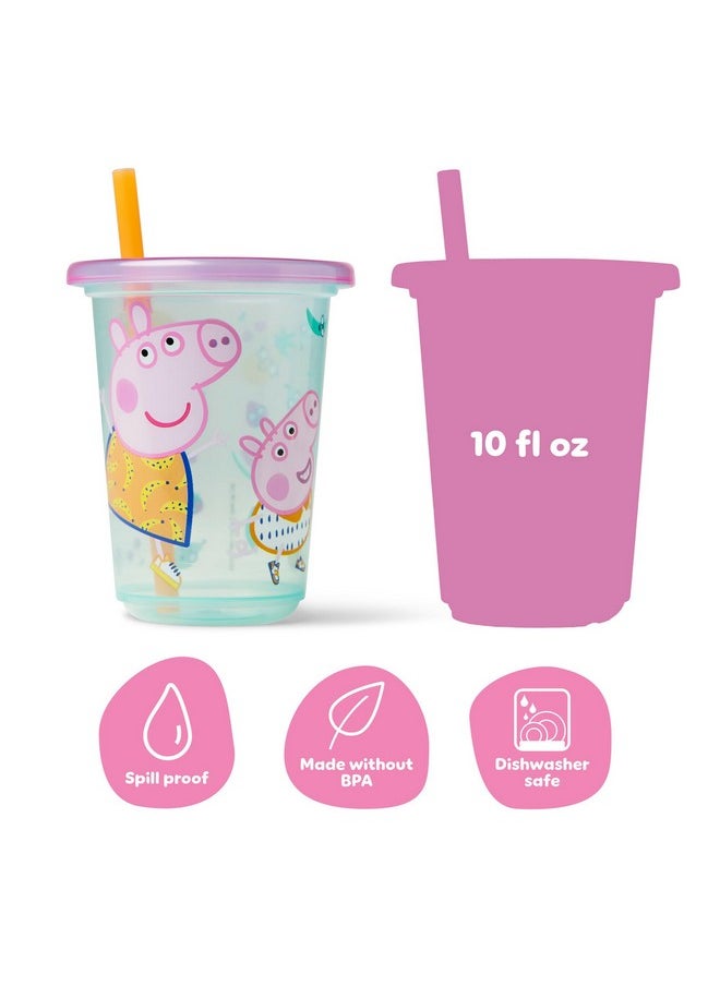 The First Years Peppa Pig Take & Toss Toddler Straw Cups - Spill Proof Toddler Sippy Cups with Snap On Lids and Straws - Peppa Pig Party and Feeding Supplies - 10 Oz - 10 Count
