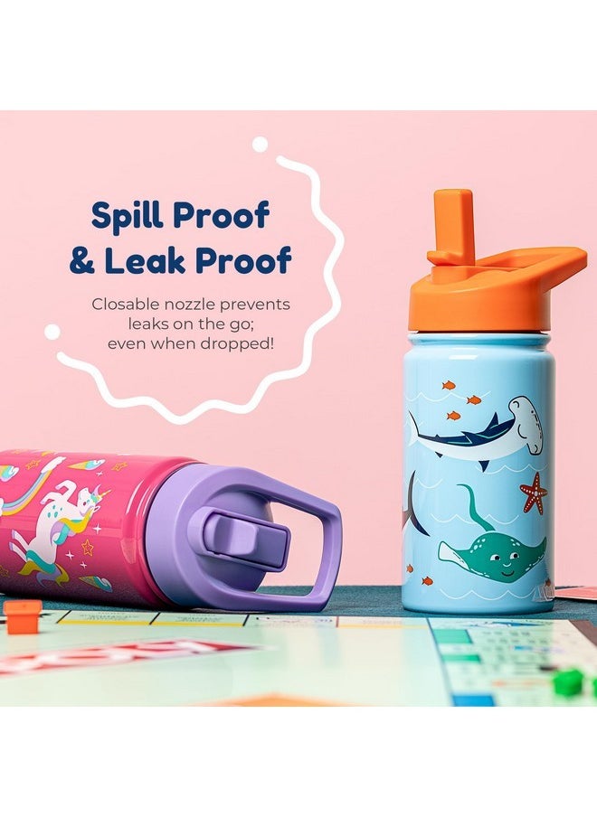 BOZ Kids Water Bottle for School with Straw Lid, Stainless Steel Insulated Water Bottle for Kids, Toddler Water Bottle, Leak Proof Water Bottle for Kids and Toddlers, 14 oz (414ml) (Dinosaur)