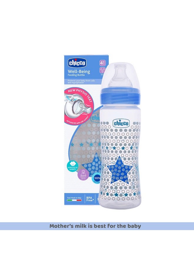 Chicco Well-Being 330 ml Feeding Bottle, Advanced Anti-Colic System, BPA Free, Hygienic Silicone Teat (Blue)