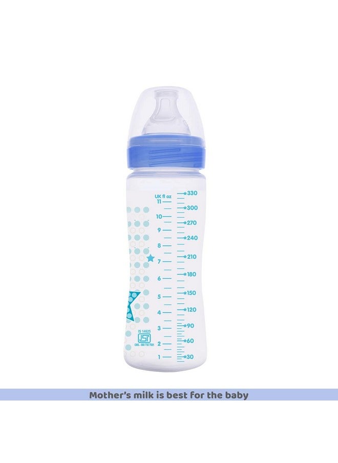 Chicco Well-Being 330 ml Feeding Bottle, Advanced Anti-Colic System, BPA Free, Hygienic Silicone Teat (Blue)